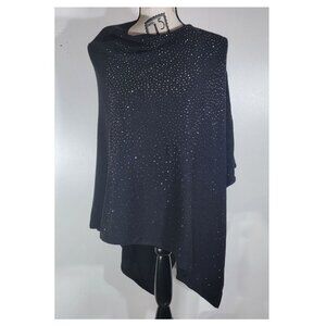 La Fiorentina Shimmering Asymmetric Embellished Poncho Sweater, Black, One Size